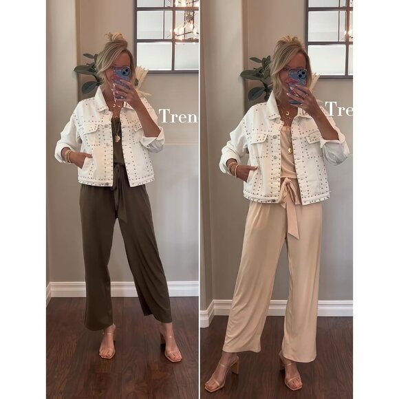 Dressy Studded White Cropped Jean Jacket Women Western Distressed Denim Coat - Picture 2 of 5